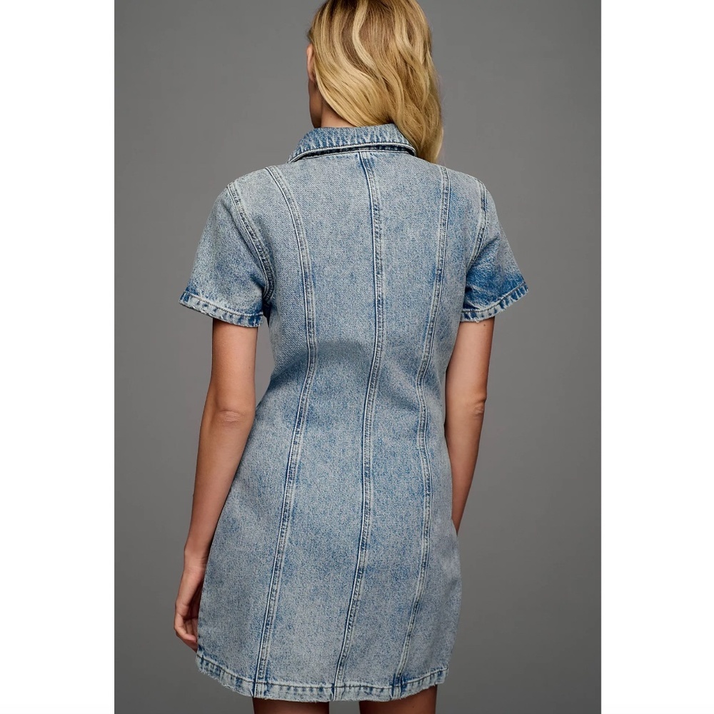 Anthropologie Pilcro Short-Sleeve Denim Button-Front Mini Dress - Picture 2 of 7